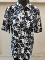 BLUSE ETERNA Gr. 40 BLUMEN SCHWARZ WEISS KURZARM  