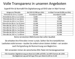 Digitalisieren alter Filme/Schmalfilme/ Super 8/Normal 8/15m/30m/60m/90m/120m