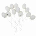 12 Eier Stecker Kiebitz 6cm Kunststoff gesprenkelt Hühnereier Ostern Stab L18cm