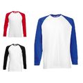 FRUIT OF THE LOOM Herren Longsleeve Baseball Langarm Shirt S M L XL XXL 3XL