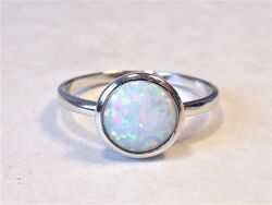 RING 925 Sterling SILBER Edelstein OPAL lab. WEIß 10mm  Gr. 17, 18, 19