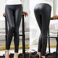 Sexy Leder Optik Leggings Stretch Damen Hose Schwarz Wetlook Leggins XS S M L XL