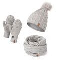 Mütze Schal Set Damen Wintermütze Gefüttert Schlauchschal Handschuhe Winter Warm