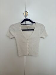 H&M Damen cropped T-Shirt Strick weiß Größe S 