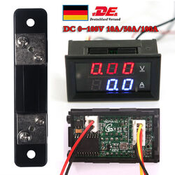 DC 0-100V 10A/50A/100A Voltmeter Ammeter Dual LED Digital Volt Amp Meter Gauge