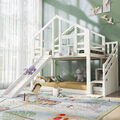 Etagenbett Kinderbett Hausbett Hochbett mit Rutsche und Stauraumtreppe 90x200 cm