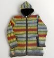 Pachamama Fleece gefüttert 100% Wolle Zip Hoodie Pullover Pulli gestreift Hippie Medium