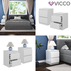 Nachtschrank Calisto Weiß 40 x 55 cm 2 Schubfächer Kommode Vicco