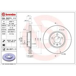 2x Bremsscheibe BREMBO 09.D571.11 passend für AUDI SEAT SKODA VW