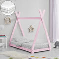 [en.casa] Kinderbett + Matratze 70x140cm Tipi Indianer Bett Holz Rosa Hausbett