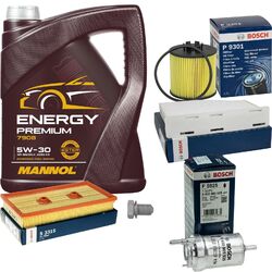 BOSCH Inspektionpaket 5 L MANNOL Energy Premium 5W-30 für VW Golf Plus 1.6 FSI