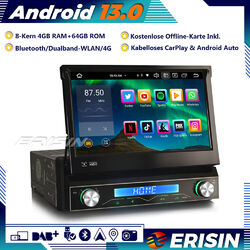 1Din 8-Kern Android 13 Autoradio GPS WiFi Navi DAB+CarPlay RDS DSP OBD2 TPMS DTV