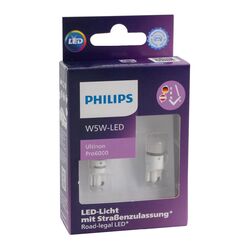 2x Philips LED Glassockelbirne W 5W Ultinon Pro6000 mit Straßenzulassung 6000Kgeeignet für Begrenzungsleuchte, Innenraumbeleuchtung