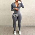 Sexy Sports Jumpsuits Women Autumn New Solid Long Sleeve Bodycon Fashion Streetw