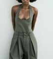 ZARA FULL LENGHT WIDE JUMPSUIT NWT BLOGGERS Favorite Trench Overall Green Sexy 