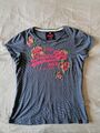 Superdry Damen T-Shirt, Gr. 42, Blau, Gestreift, Baumwolle,