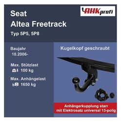 Westfalia Anhängerkupplung starr +ES 13 uni. für Seat Altea Freetrack BJ 10.06-