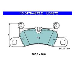ATE 13.0470-4872.2 Bremsbelagsatz Scheibenbremse Hinten für VW Porsche
