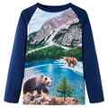 Kinder Langarmshirt mit Bären Landschafts Pullover Sweatshirt T-Shirt Marineblau