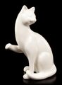 Porzellan Katzen Figur sitzend - Veronese Statue weiß Hauskatze Deko