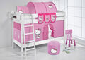 Lilokids Etagenbett Hochbett Kinder Bett massive Kiefer IDA 4105 weiß + Vorhang