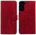 Suncase® Hülle Klapp Case Book Leder Tasche in Antik Rot für Samsung Galaxy S25