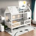 90x200 cm Kinderbett Hausbett Holz  mit Schublade Lattenrost Gitter Weiß