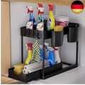 Küchen Organizer 2 Etagen, Unter Waschbecken Regal mit Haken und Tasse 