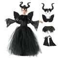 Neu 5 Stück Set Kinder Maleficent Cosplay Kostüm Kleid Mädchen Halloween Outfit#