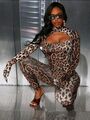 Sexy Leopard Catsuit Jumpsuit Overall Katze Karneval Bodycon Leo