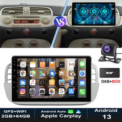 DAB+ 2+64GB Android 13 Apple Carplay Autoradio GPS Für Fiat 500 2007-2015 Kamera