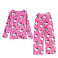 Hello Kitty Flanell Lang Schlafanzug Nachtwäsche Damen Pyjama Set Shirt und Hose