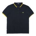 Fred Perry Polo Shirt T-Shirt Hemd Schwarz Gold gestreift Kragen 