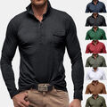 Herren Langarm Hemd Vintage Longsleeve Polo Pullover Knopfleiste Langarmshirt DE