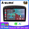 DAB+ 9" 64G Android 14 Autoradio GPS NAVI CarPlay Für Peugeot 308 408 2007-2013