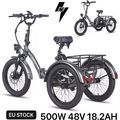 NEW 20Zoll Faltbar Elektro Dreirad,3Räder Fahrrad eBike500W Im Freien CargoTrike