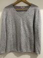 UP2Fashion Damen 100% Cashmere Pullover mit V-Ausschnitt ,grau,Kaschmir,Gr.L