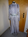 Edles Abendkleid, lang, Silber 2lagig aus Satin und Organza + Spitze Gr.XXL neu