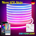 5-20m Neon LED Strip Streifen RGB Flex Schlauch diffus Lichtband Dimmbar APP DE