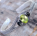 Peridotschliff, Schwarz Onyx Edelstein Armband 925 Sterling Silber Manschette...