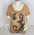 T-Shirt Rich & Royal goldgelb  M / 40 Print und Strass Vintage-Look TOP