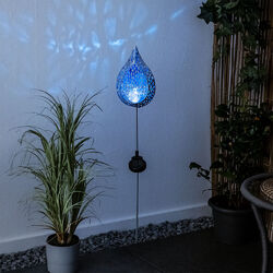LED Außen Solarleuchte Stecklampe blau Garten Dekoleuchte Crackle Glas Höhe 90cm
