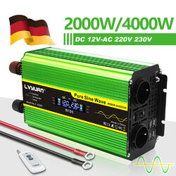 12V 230V Spannungswandler 4*USB Wechselrichter Reine Sinuswelle 2000W 4000W LCD