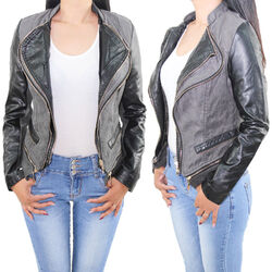 Damen Kunst Lederjacke Wildleder Look Biker Jacke Übergangsjacke Bikerjacke 