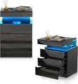 2er Set Nachttisch RGB,Nachtschrank mit LED und Steckdose, Nachtkommode USB/LED