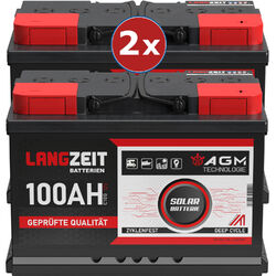 2 x Solarbatterie 100Ah 12V AGM Batterie 200Ah 24V Wohnmobil Bootsbatterie Akku