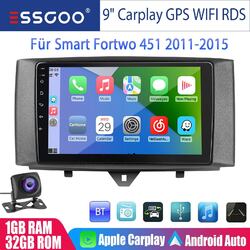 9" 1+32G Carplay Für Smart Fortwo 451 2011-2015 Autoradio Android 13 GPS SWC KAM