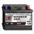 Autobatterie Start-Stop 12V 65Ah 650A EN HR AGM Starterbatterie Wartungsfrei