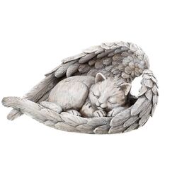Grabdeko Grabschmuck "Katze" in Engelsflügeln Grab Figur grau 22 cm