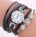 Armbanduhr Damenuhr Watch Damen Uhr Silber Bunt Strass Glitzer Lederarmband